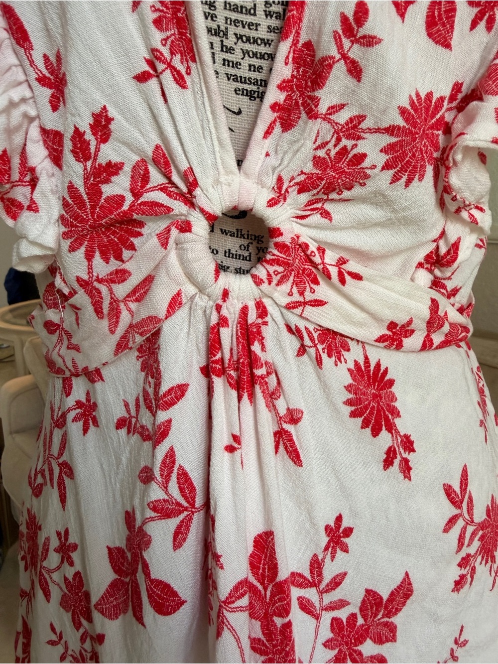 Boho VENUS Red & White Floral O-Ring Tie-Front Blouse - Size 12 - Picture 9 of 12
